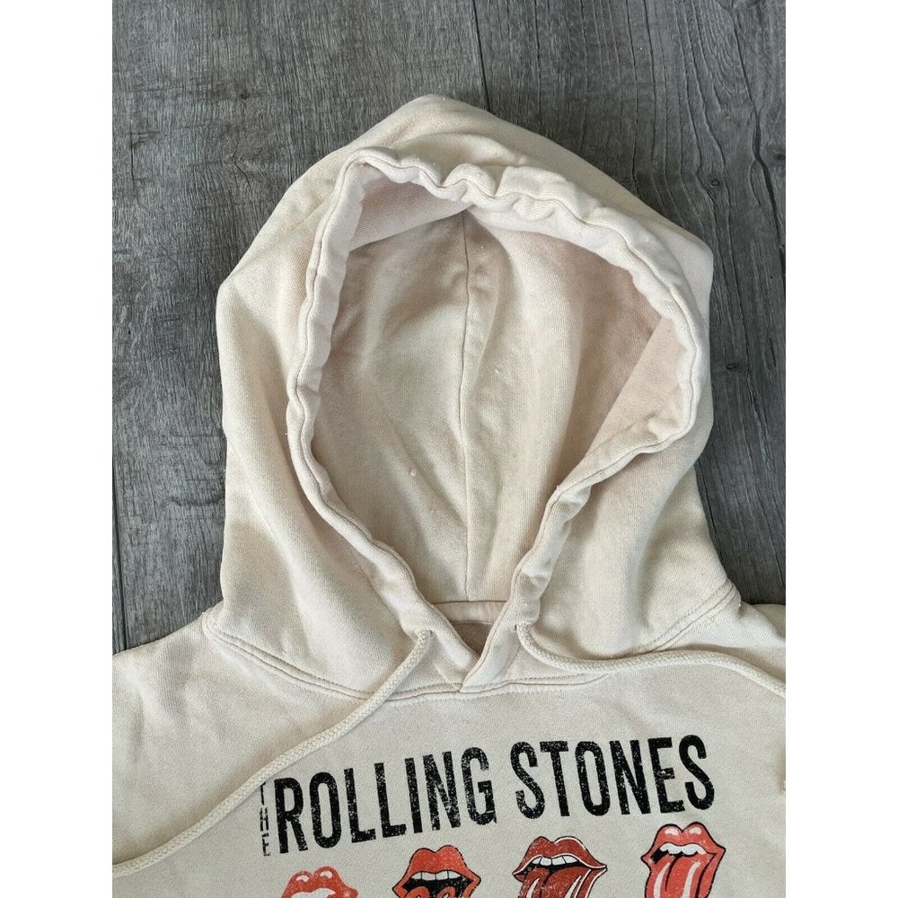 The Rolling Stones Tongue Evolution Logo Beige Unisex Adult Pullover Hoodie - Picture 5 of 5